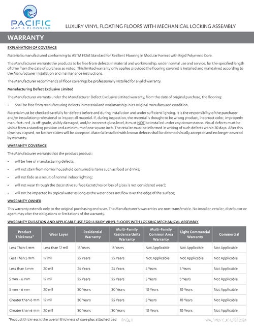 Warranty Sheet Thumbnail